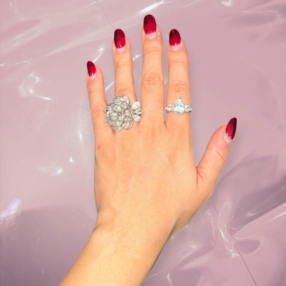 Y2K 925 Sterling Silver pear tear crystal ring fairy core romantic bridal